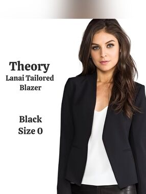 Theory Lanai Tailored Blazer Size 0 Open Front Wool Blend Suit Jacket Black